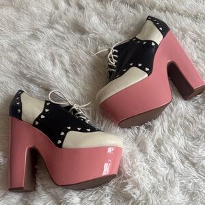 Dolls Kill sugarbaby sugarthrillz Black and Pink heart Oxford Platform Shoes